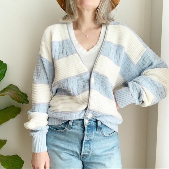 London Fog Sweaters - Vtg London Fog Pastel Blue Powder Cardigan Wool M